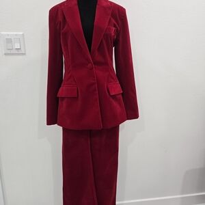 Steve Madden Red Velvet Blazer and Pant Set
